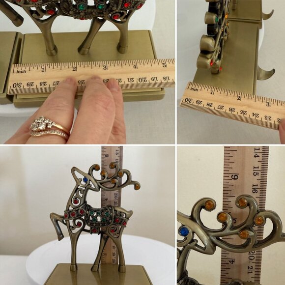 Reindeer Snowflake Metal Stocking Holder Set Christmas Mantel Hooks Gold Tone - Picture 4 of 16